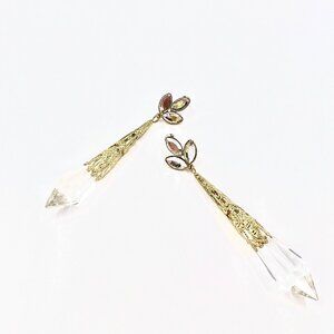 NWT – Charming Charlie – Clear Jeweled Drop Glass Dangle Gold Tone 3.5” Earrings
